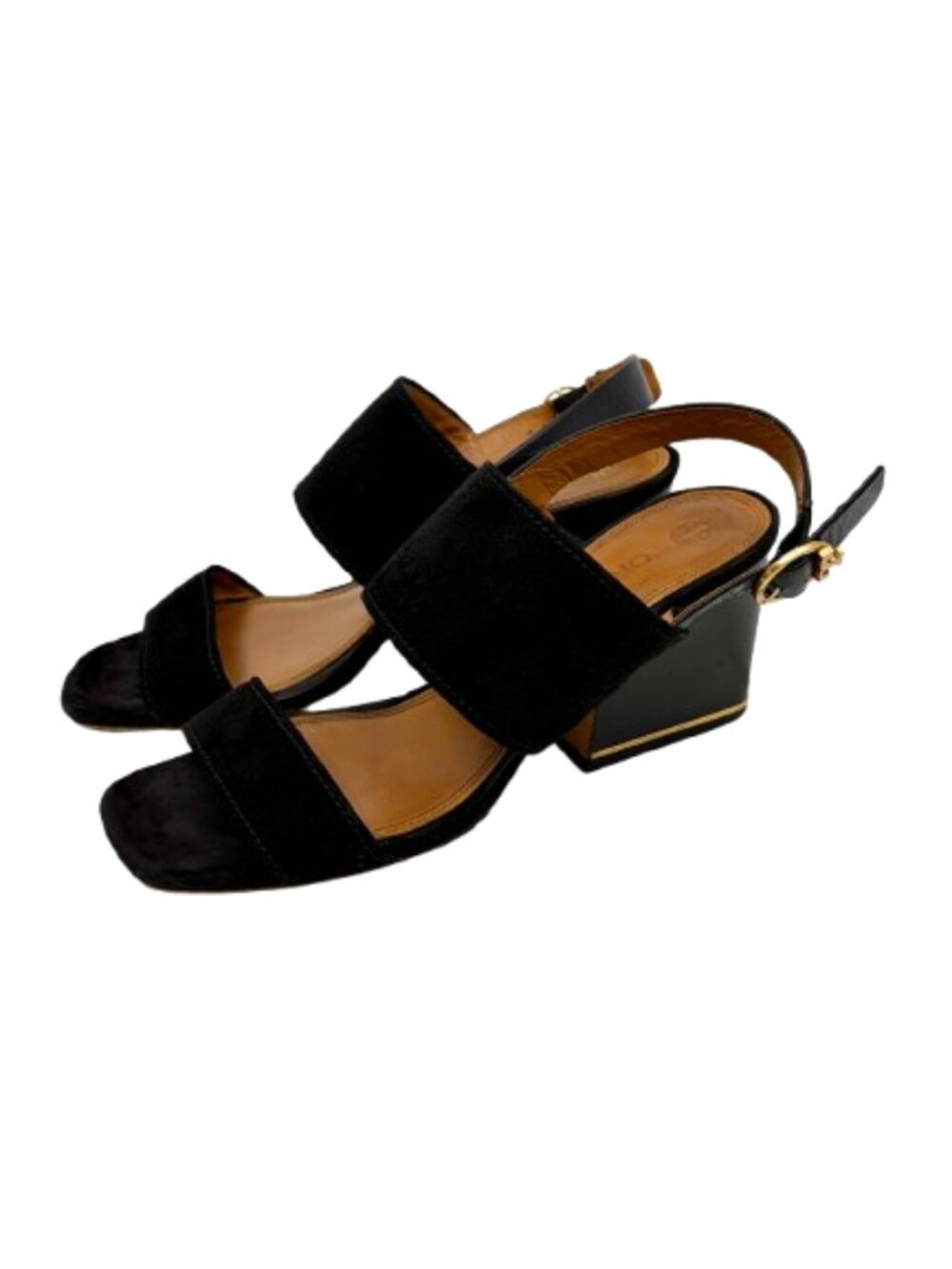 TORY BURCH~Selby 75mm Block Heel Suede Leather Sandals Black SIZE 8.5